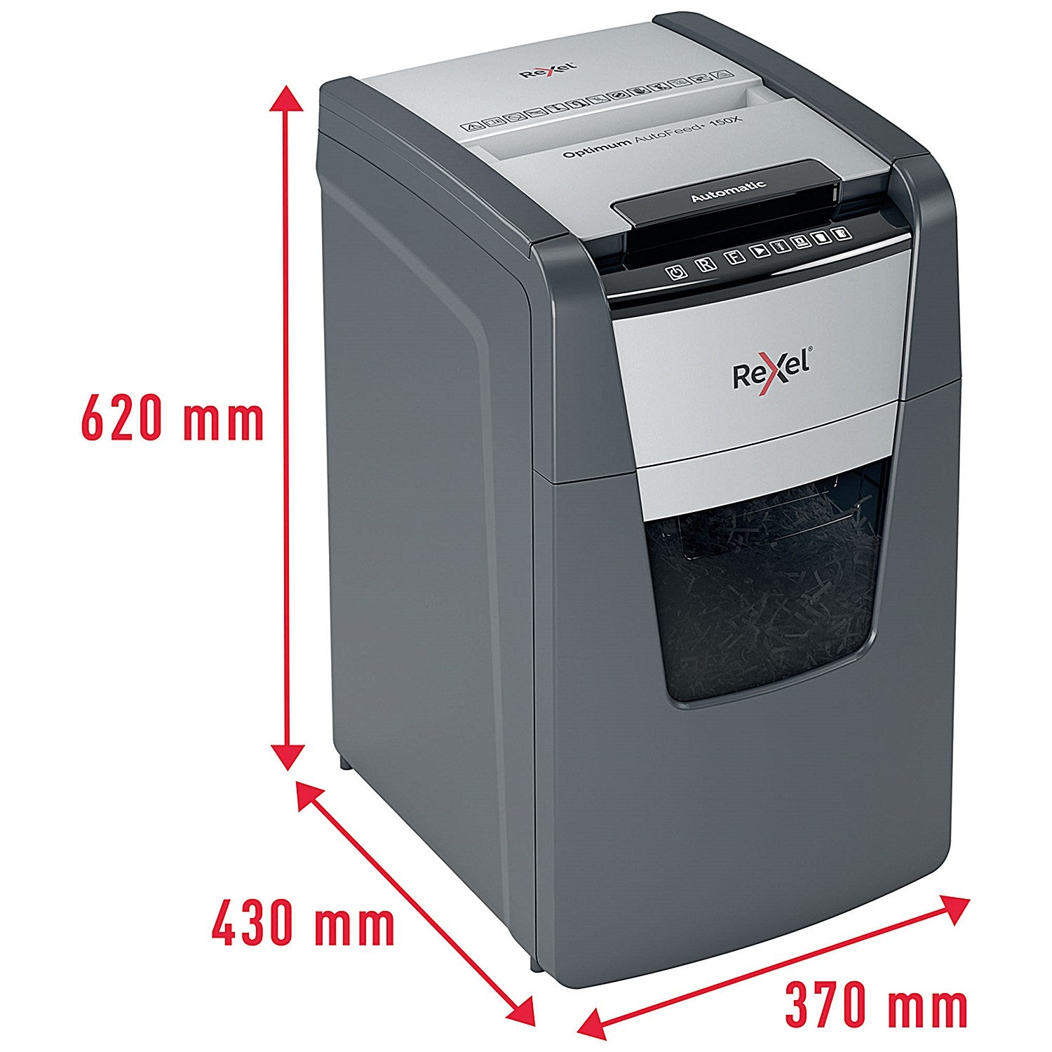 Rexel Optimum AutoFeed+ 150X P-4 Cross-Cut Shredder, 44 Litres