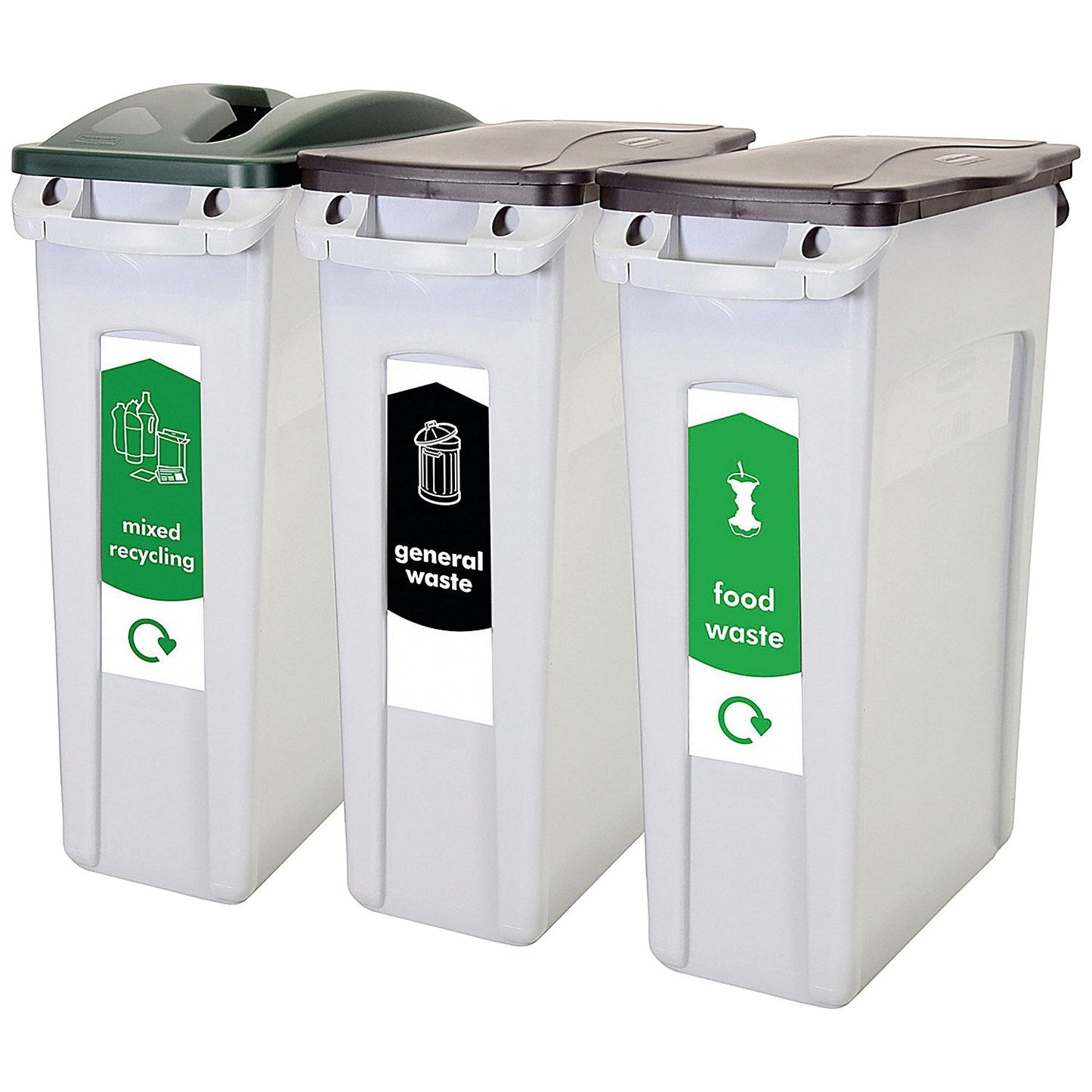 Rubbermaid Slim Jim 3-Stream Recycling Station, General Waste/Recycling/Food Waste, 3 x 87 Litres