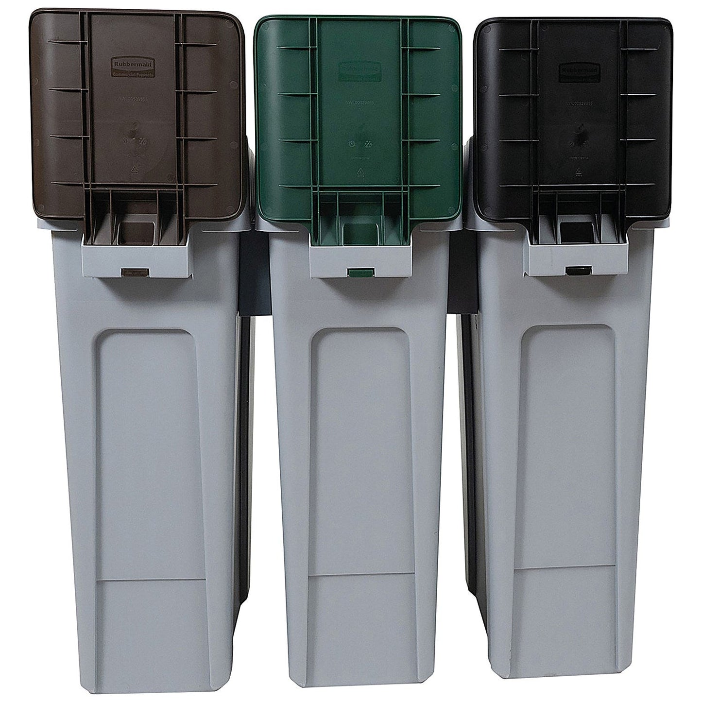 Rubbermaid Slim Jim 3-Stream Recycling Station, General Waste/Recycling/Food Waste, 3 x 87 Litres