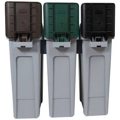 Rubbermaid Slim Jim 3-Stream Recycling Station, General Waste/Recycling/Food Waste, 3 x 87 Litres