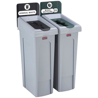Rubbermaid Slim Jim 2-Stream Recycling Station, General Waste/Mixed Recycling, 2 x 87 Litres