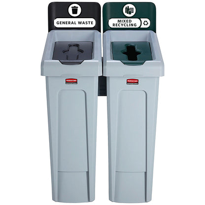 Rubbermaid Slim Jim 2-Stream Recycling Station, General Waste/Mixed Recycling, 2 x 87 Litres Easy2Order : RU91843