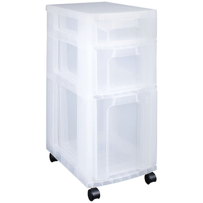 Really Useful Plastic Storage Tower, 3 Drawers, 7L/12L/25L, Clear