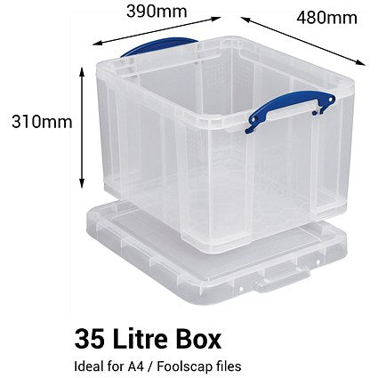 Really Useful Storage Box, 35 Litre, Clear