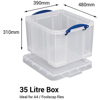 Really Useful Storage Box, 35 Litre, Clear