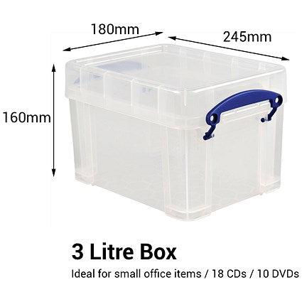 Really Useful Storage Box, 3 Litre, Clear