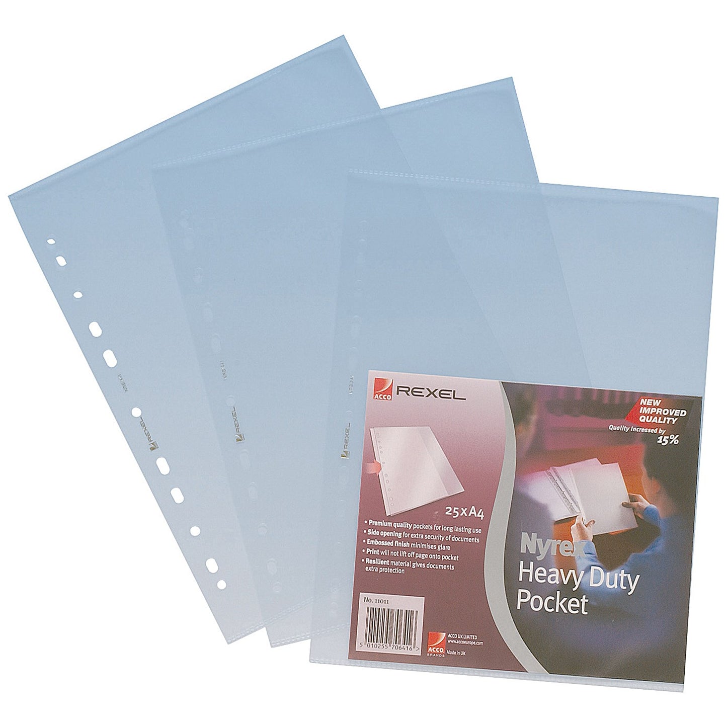 Rexel A4 Nyrex Heavy-duty Punched Pockets, 115 Micron, Top & Side Opening, Pack of 25
