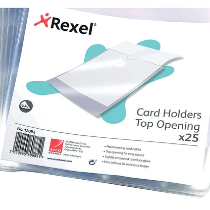 Rexel Polypropylene Card Holder, Wipe-clean, Top-opening, A4, Pack of 25