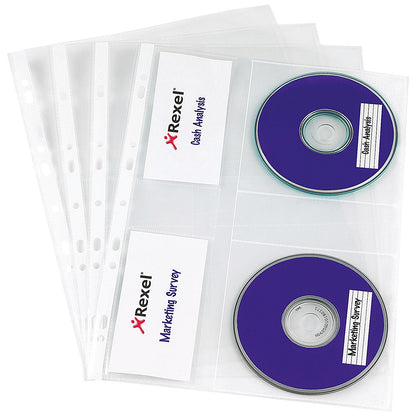 Rexel Nyrex CD/DVD Pockets, 105 Micron, Side Opening, Pack of 5