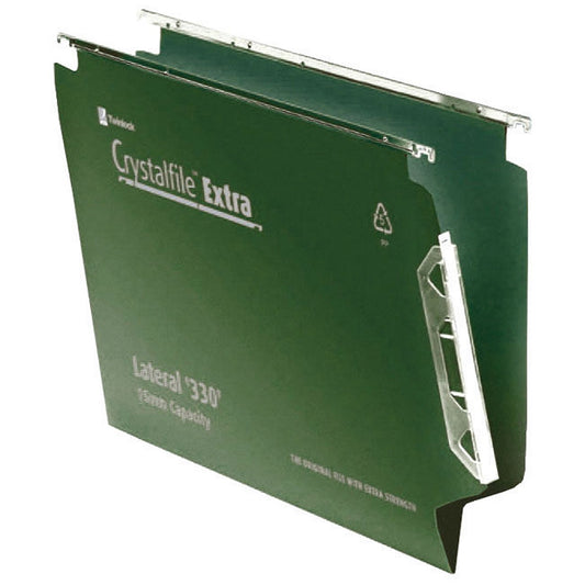 Rexel Crystalfile Extra Polypropylene Lateral Suspension Files, 330mm Width, 15mm V Base, Green, Pack of 25