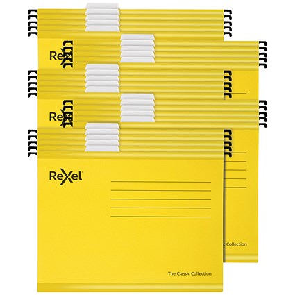 Rexel Classic Manilla Suspension Files, V Base, Foolscap, Yellow, Pack of 25