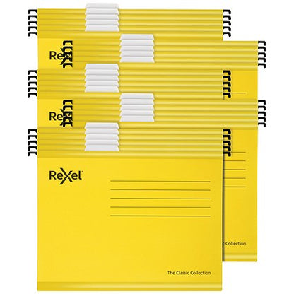 Rexel Classic Manilla Suspension Files, V Base, Foolscap, Yellow, Pack of 25