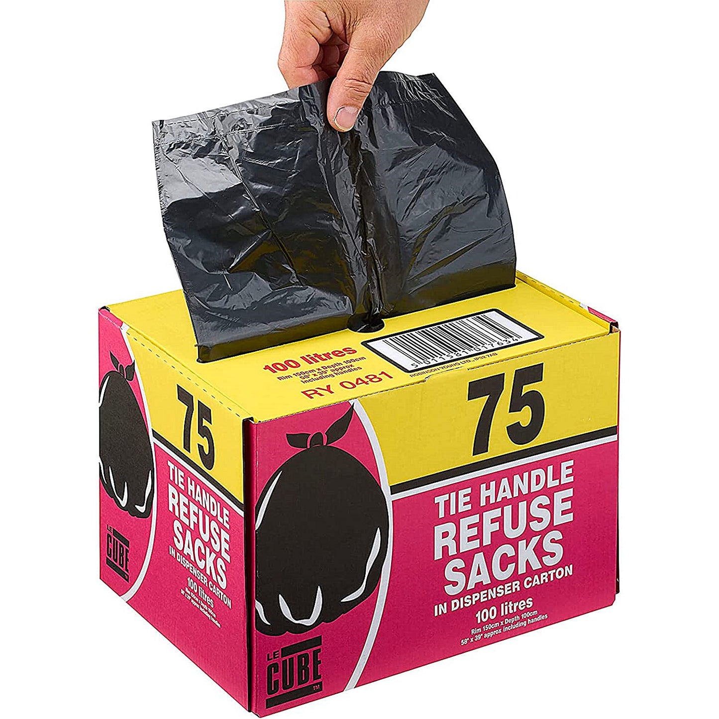 Le Cube Medium Duty Refuse Sacks, 100 Litre, Black, Pack of 75