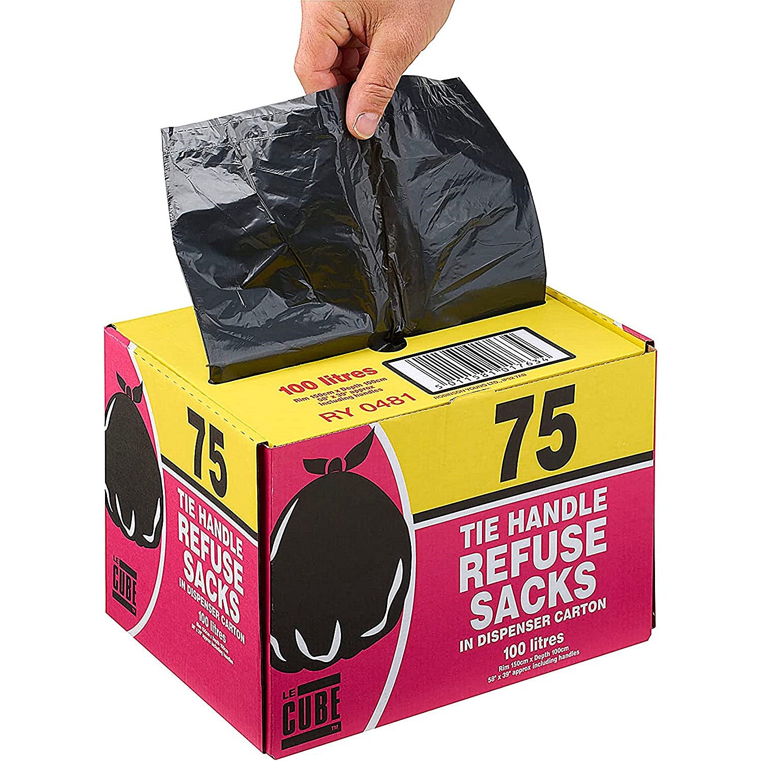 Le Cube Medium Duty Refuse Sacks, 100 Litre, Black, Pack of 75