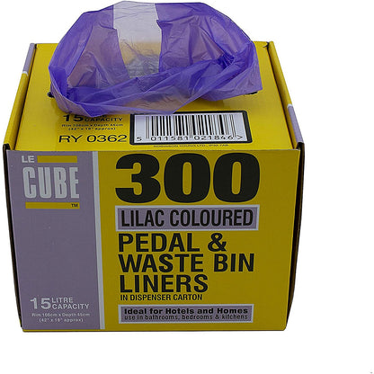Le Cube Heavy Duty Pedal Bin Liners, 15 Litre, Lilac, Pack of 300