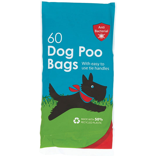Safewrap Antibacterial Tie Handle Dog Poo Bags, Pack of 60
