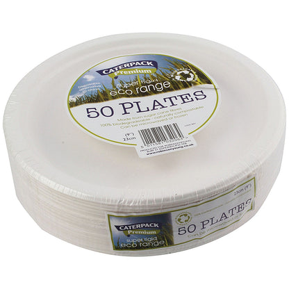 Caterpack Super Rigid Biodegradable Plate, 228mm, White, Pack of 50