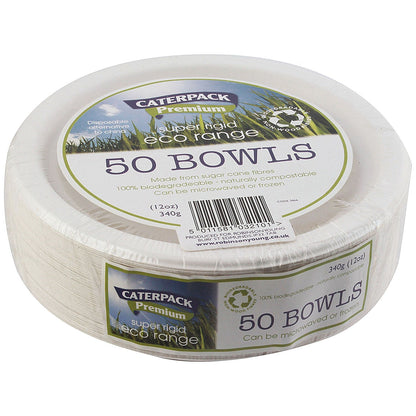 Super Rigid 7 Inch Biodegradable Bowls, 341ml, White, Pack of 50