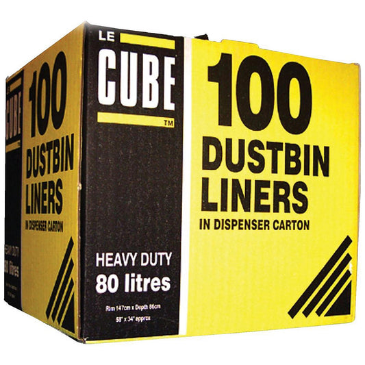 Le Cube Heavy Duty Refuse Sacks, 80 Litre, Black, Pack of 100