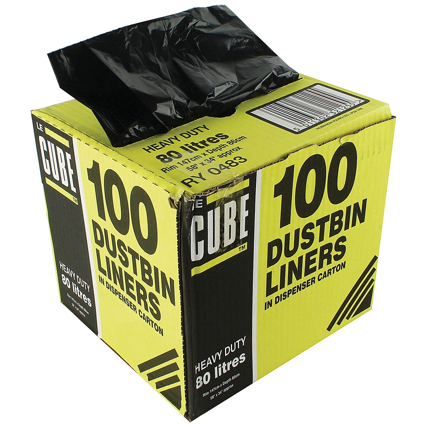 Le Cube Heavy Duty Refuse Sacks, 80 Litre, Black, Pack of 100