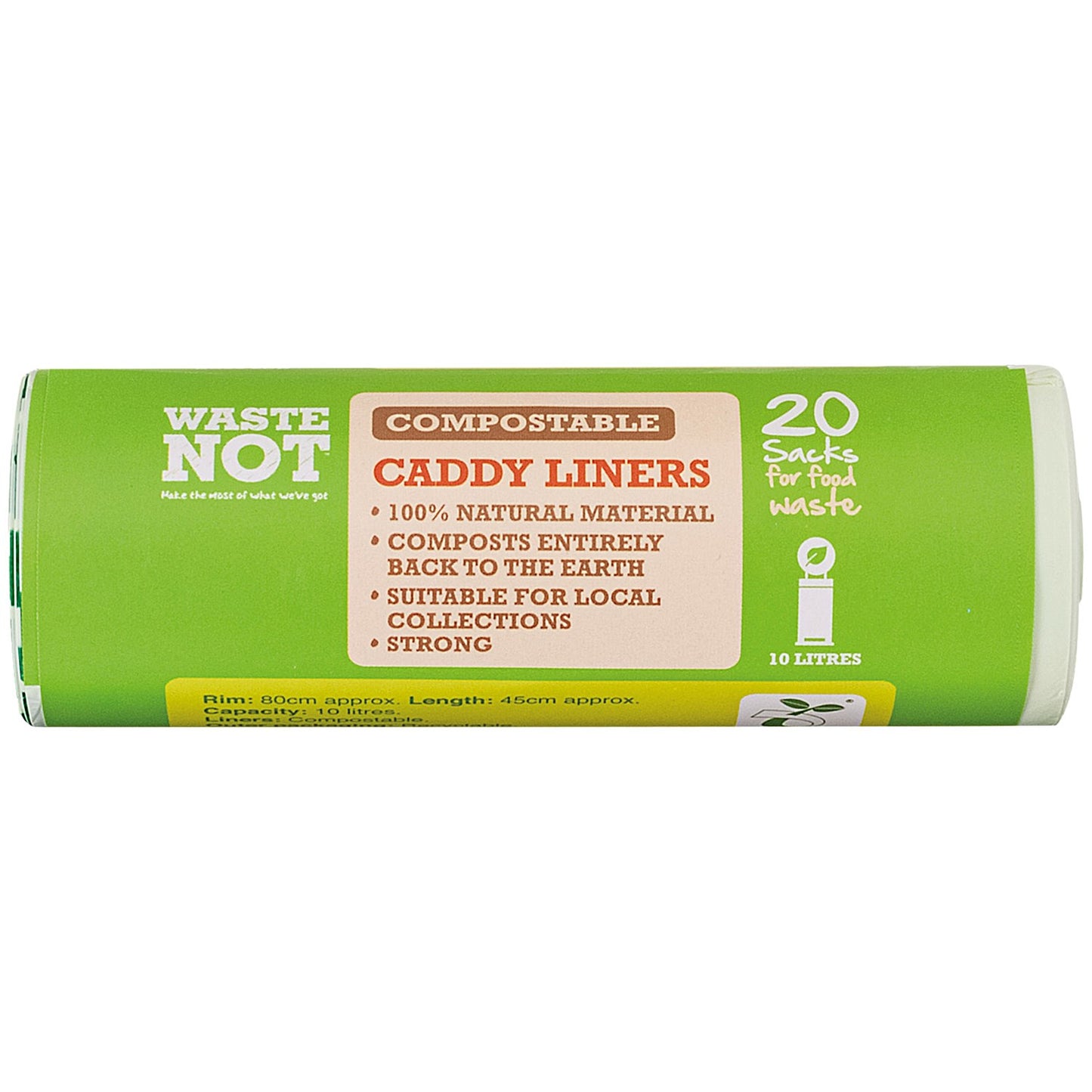 Waste Not Medium Duty Compostable Caddy Liner Bag, 10 Litre, Pack of 120