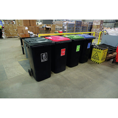 Wheelie Bins With Colour Coded Lids and Recycling Stickers, 240 Litre, Set of 4