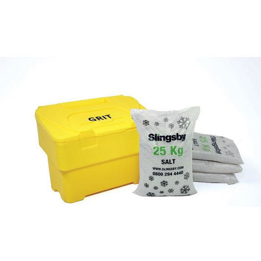 Salt and Grit Bin Supplied with 100kg White Salt, 115 Litre, Yellow Easy2Order : SBY40179