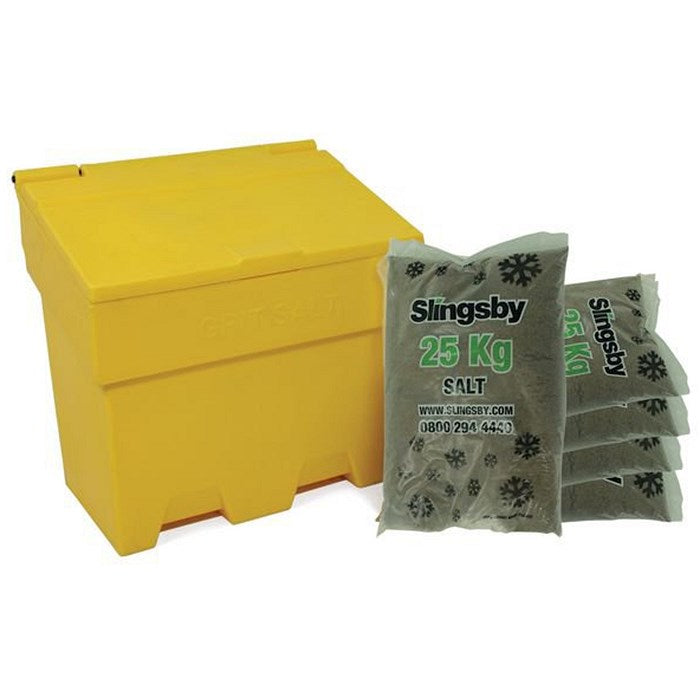 Rota-moulded Stackable Salt and Grit Bin with 150kg Brown Salt, 170 Litre, Yellow Easy2Order : SBY40187