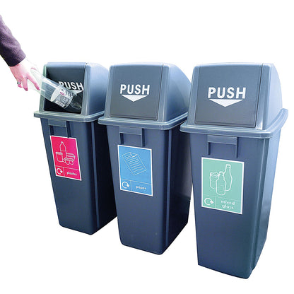VFM Slim Recycling Bins with Range of Stickers, 60 Litre Each, Pack of 3
