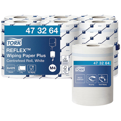 Tork M4 Reflex 2-Ply Wiper Roll, 150m, White, Pack of 6