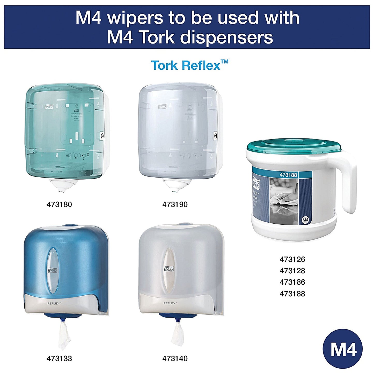 Tork M4 Reflex 2-Ply Wiper Roll, 150m, White, Pack of 6