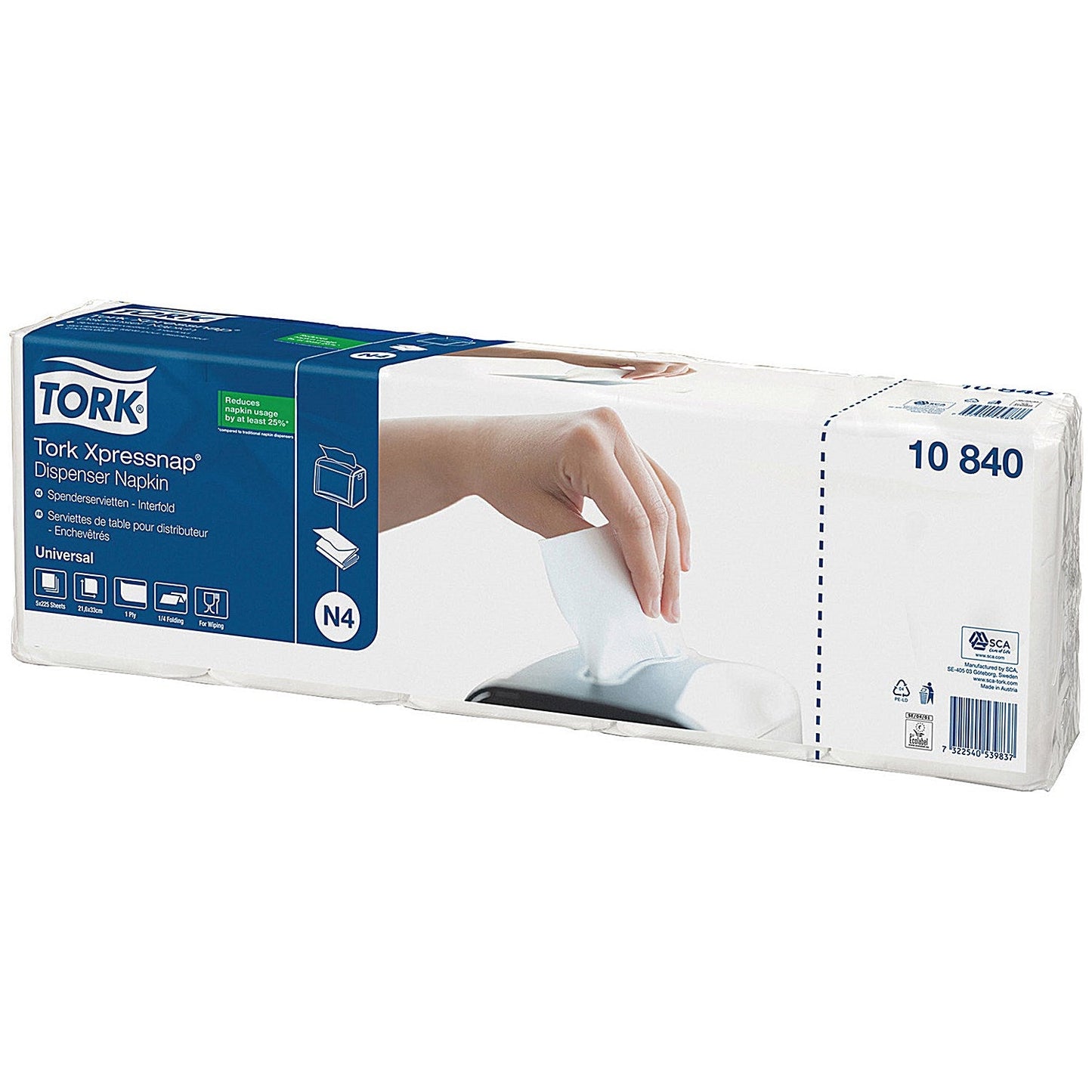 Tork Xpressnap 1-Ply Napkins, 213mmx330mm, White, Pack of 1125