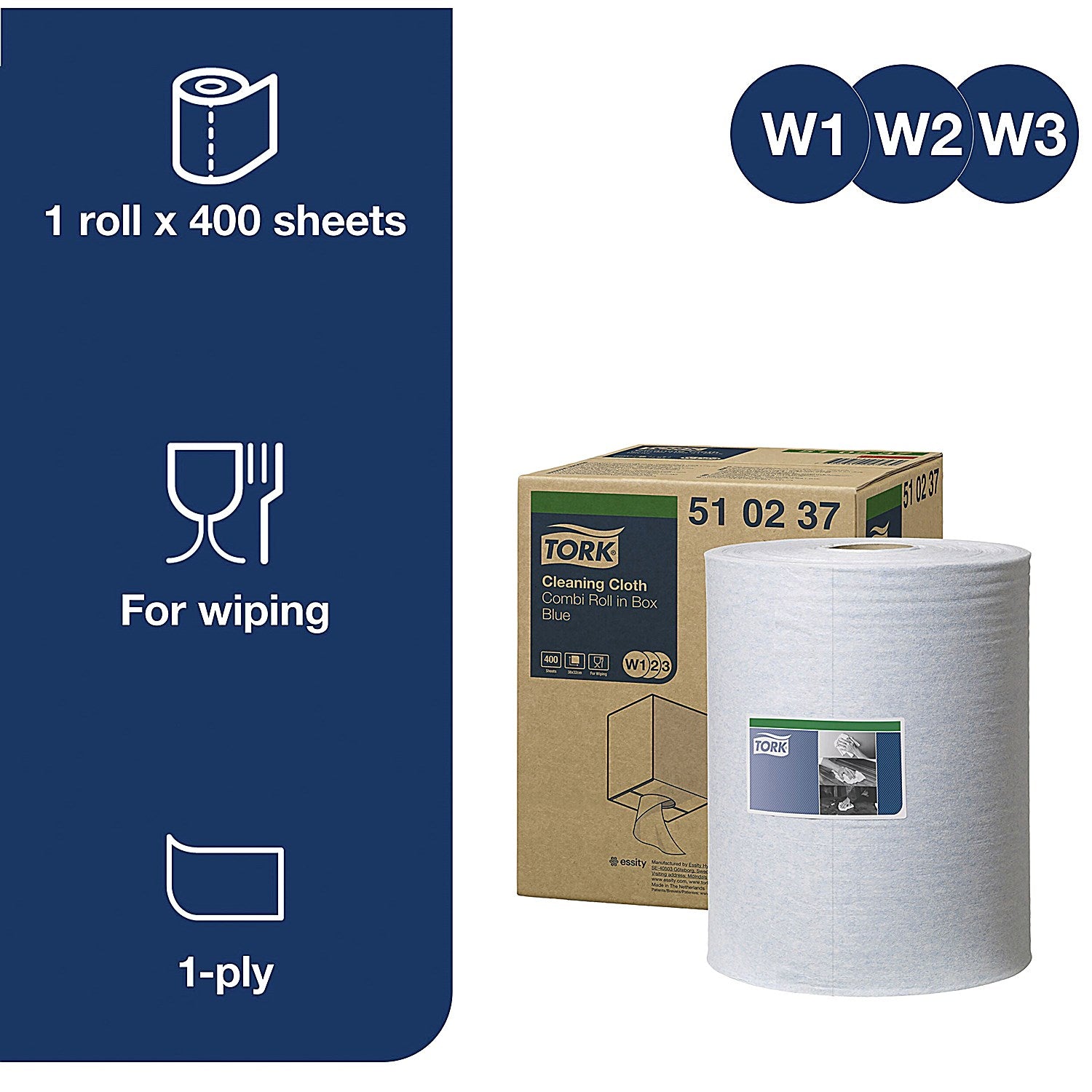 Tork W1/W2/W3 Multi Purpose Cloth Combi Roll, 152m, Blue