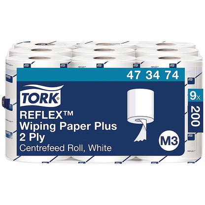 Tork M3 Reflex 2-Ply Wiper Roll, 63m, White, Pack of 9