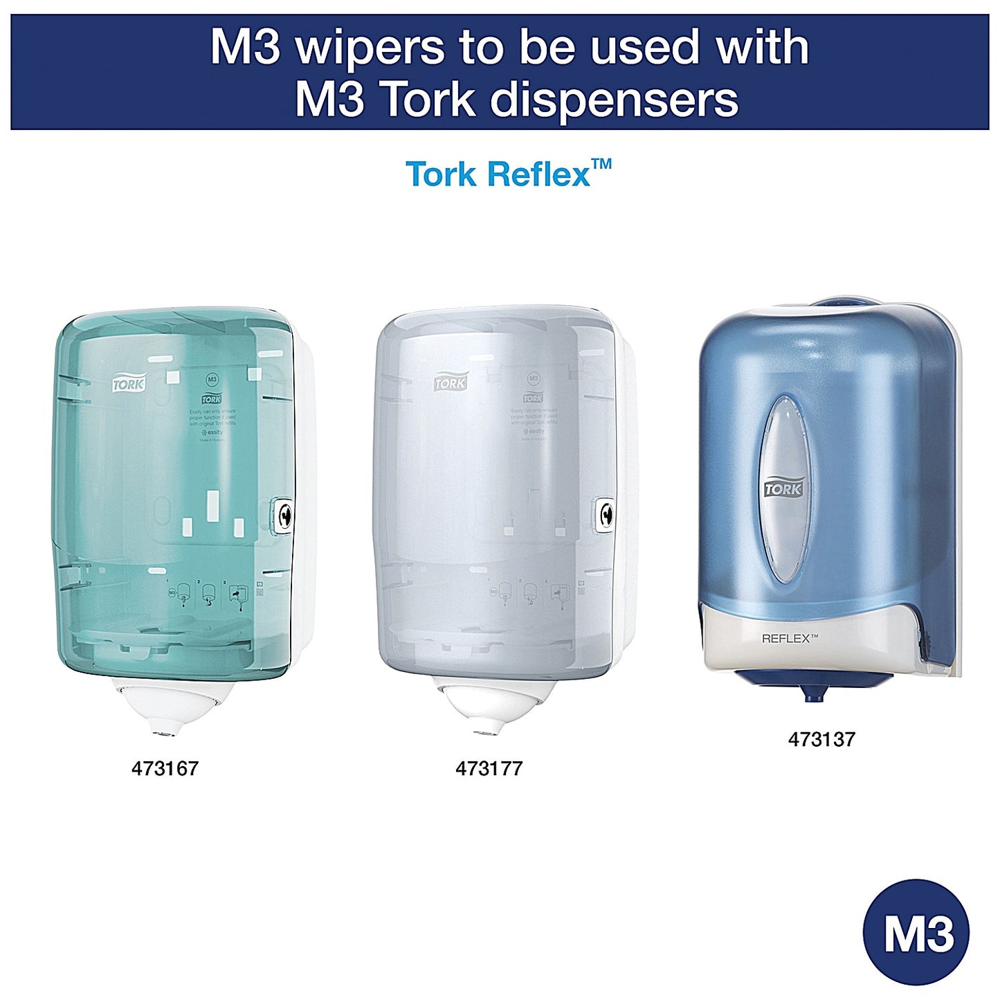 Tork M3 Reflex 2-Ply Wiper Roll, 63m, White, Pack of 9