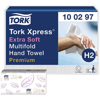 Tork H2 Xpress 2-Ply Extra Soft Hand Towels, White, Pack of 2100
