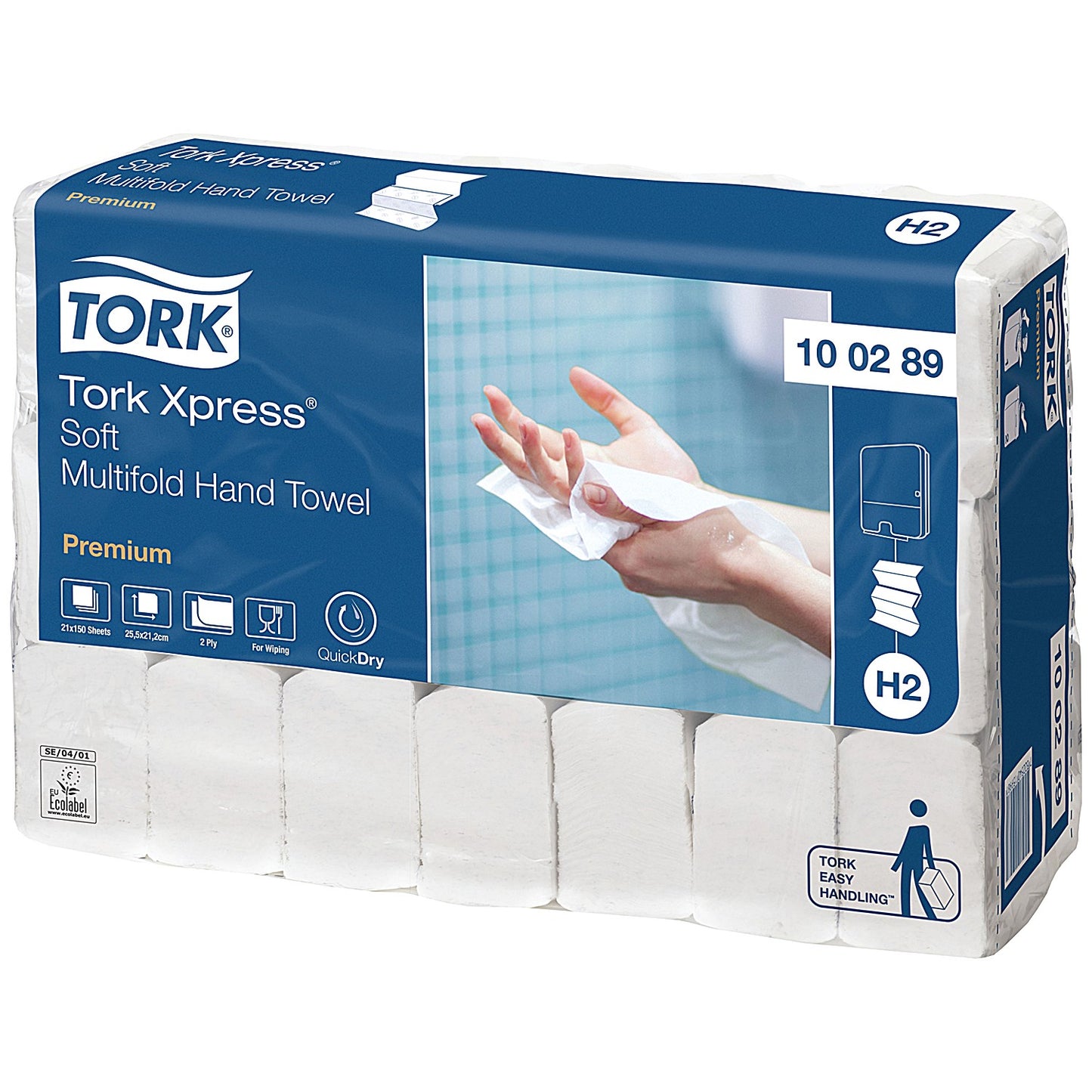 Tork H2 Xpress 2-Ply Multifold Hand Towels, White, Pack of 3150
