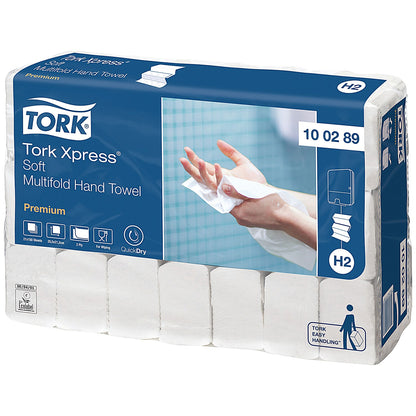 Tork H2 Xpress 2-Ply Multifold Hand Towels, White, Pack of 3150