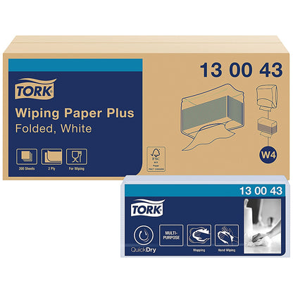 Tork W4 2-Ply Wiping Paper, 2-Ply, White, Pack of 1000