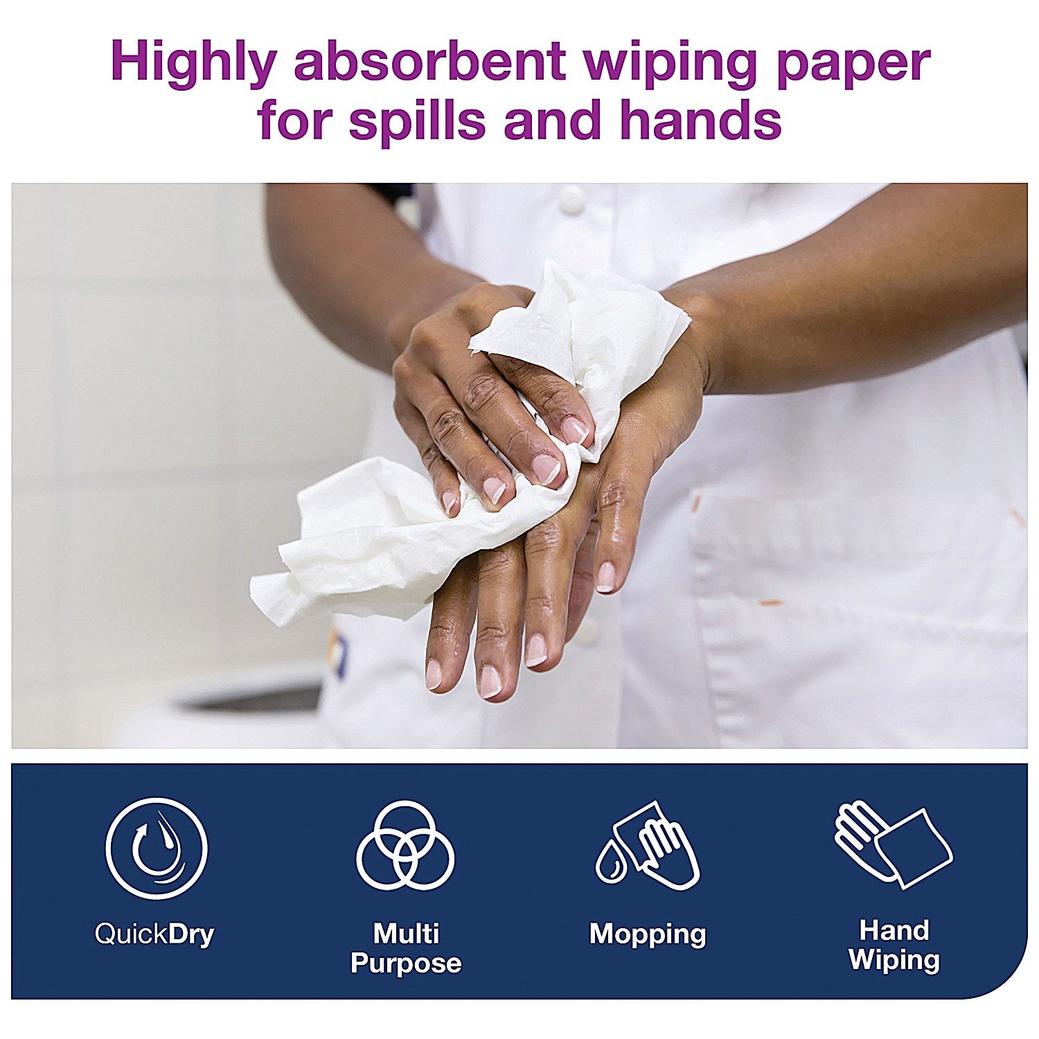 Tork W4 2-Ply Wiping Paper, 2-Ply, White, Pack of 1000