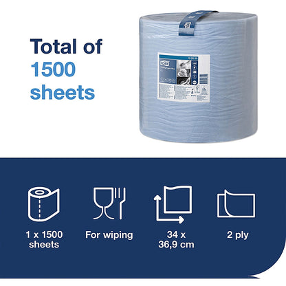 Tork W1 2-Ply Wiping Paper Plus, 510m, Blue