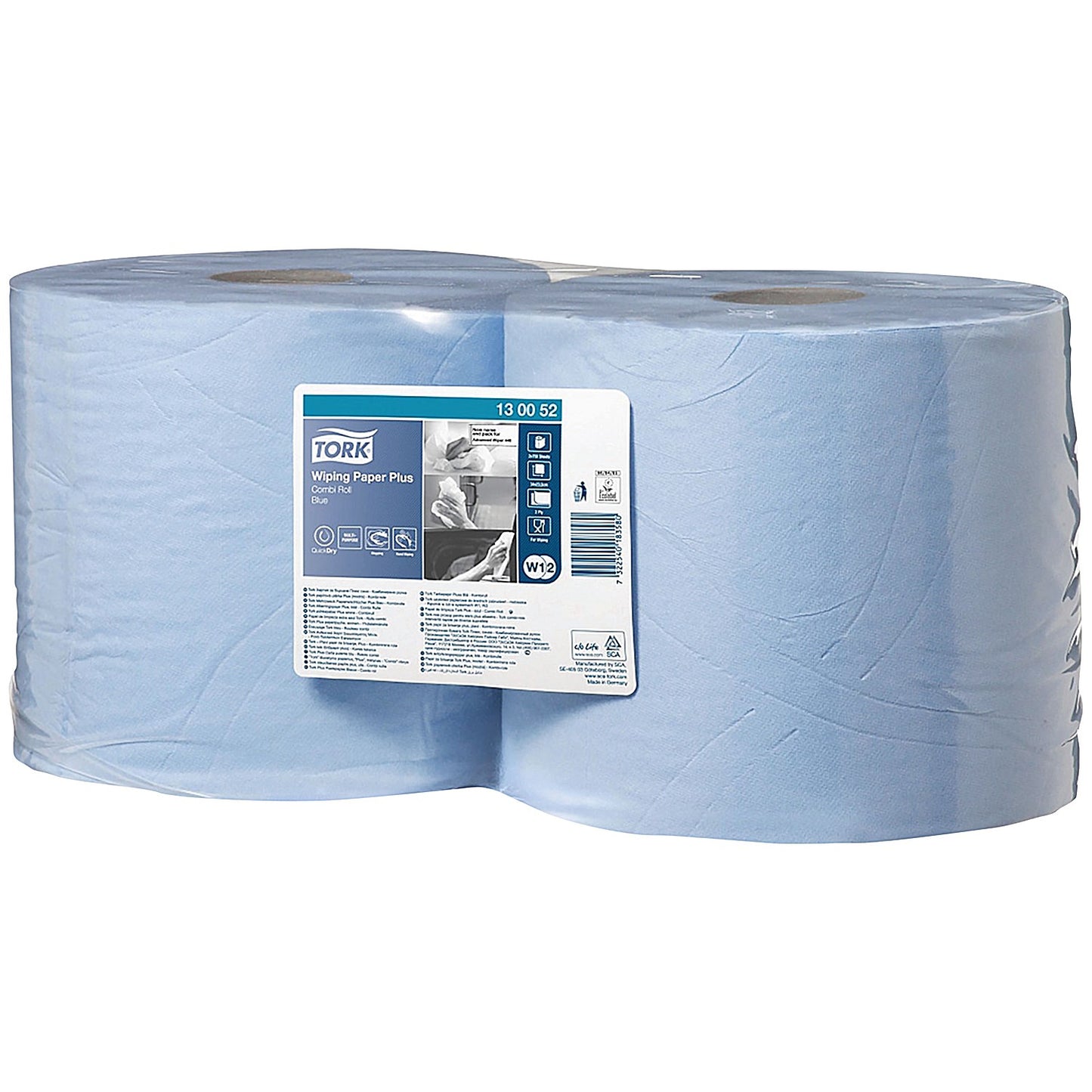 Tork W1/W2 2-Ply Wiper Roll, 255m, Blue, Pack of 2