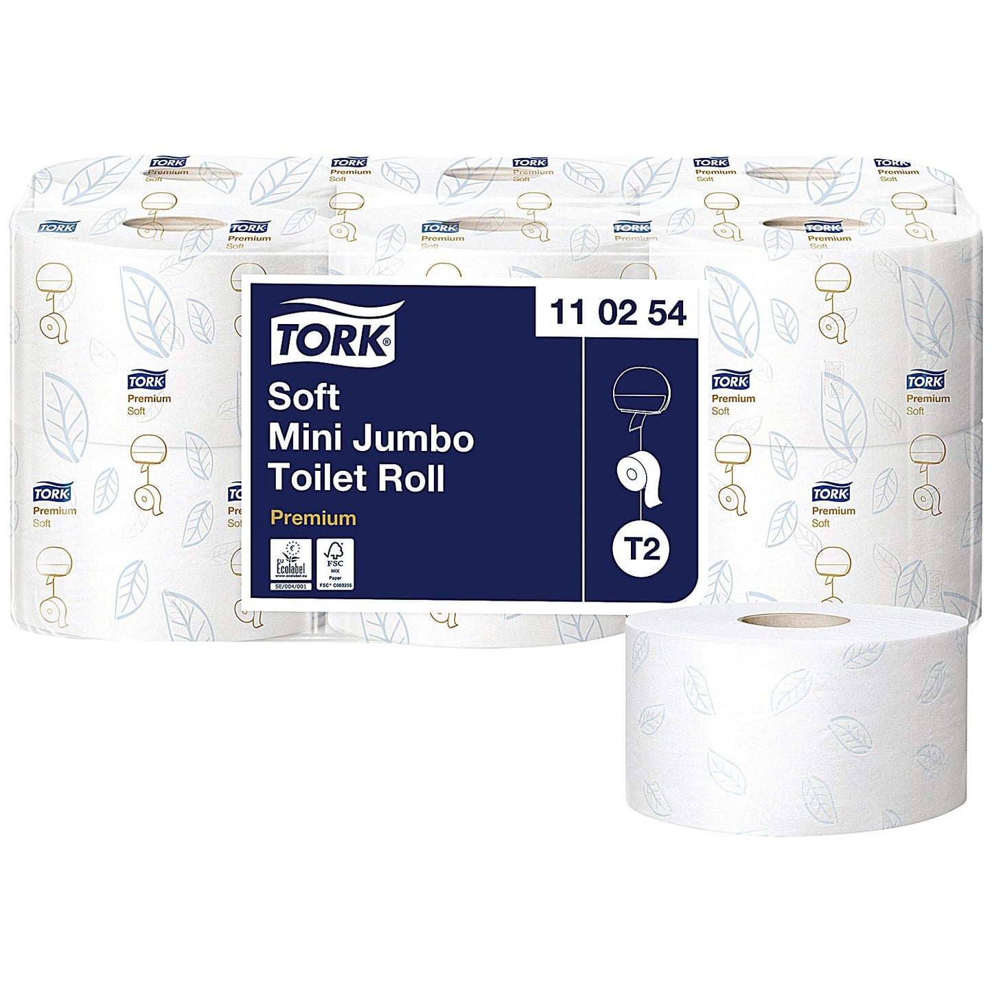 Tork T2 Premium Embossed Mini Jumbo Toilet Roll, 2-Ply, White, Pack of 12 Easy2Order : SCA21114