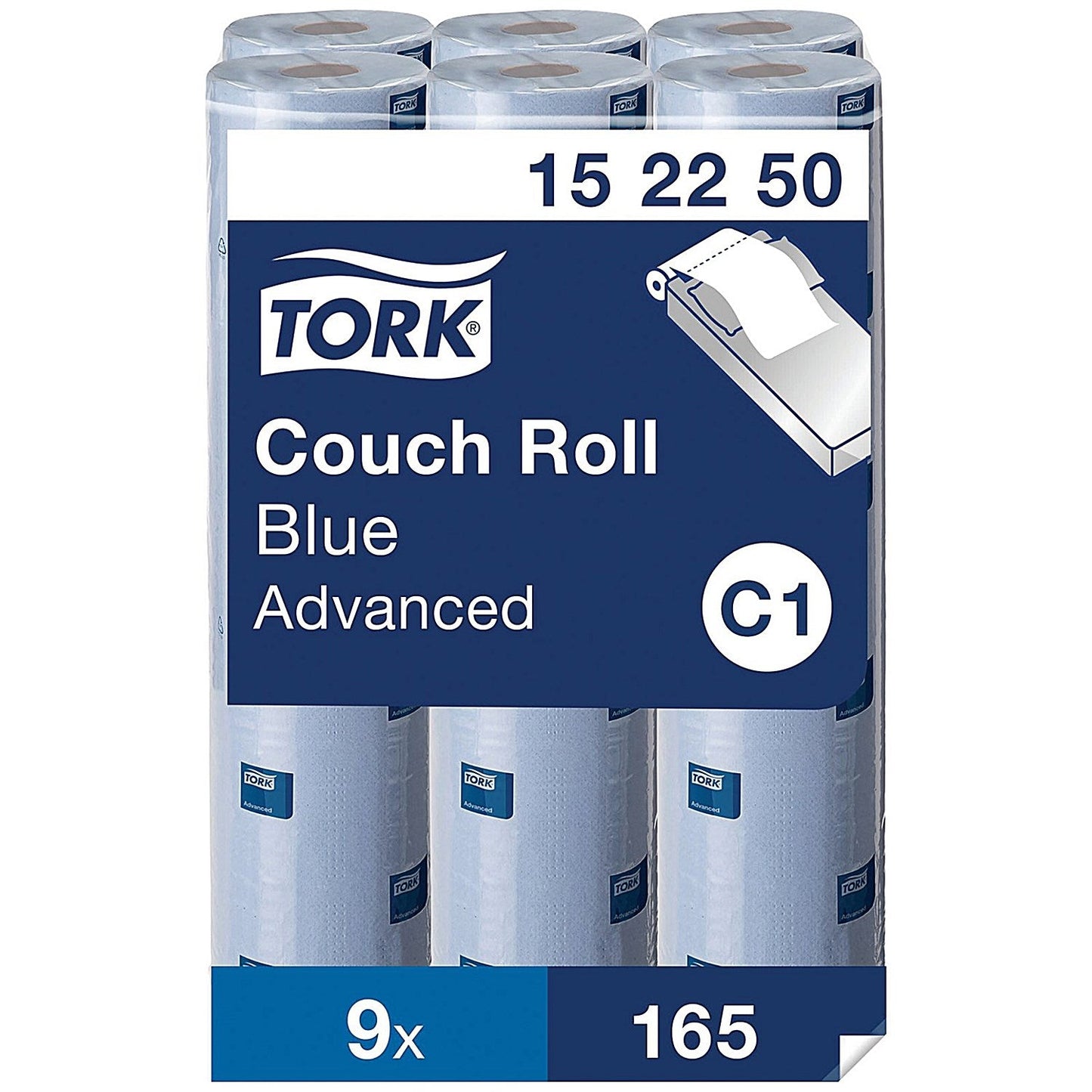 Tork C1 2-Ply Couch Roll, 54m, Blue, Pack of 9