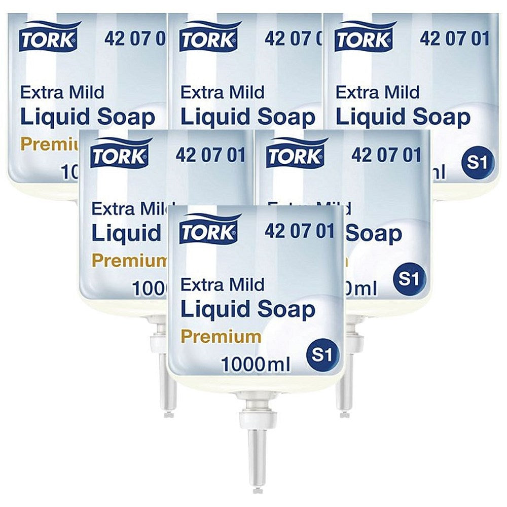 Tork S1 Extra Mild Liquid Hand Wash Cartridge, 1 Litre, Pack of 6