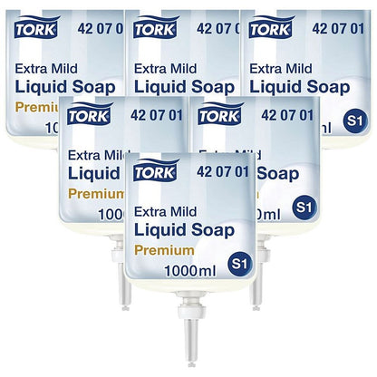 Tork S1 Extra Mild Liquid Hand Wash Cartridge, 1 Litre, Pack of 6