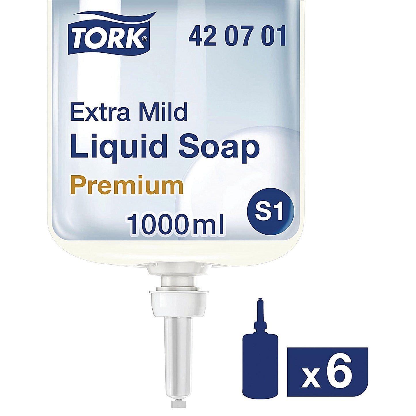 Tork S1 Extra Mild Liquid Hand Wash Cartridge, 1 Litre, Pack of 6