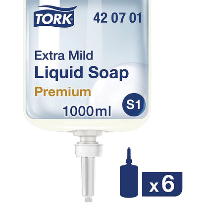 Tork S1 Extra Mild Liquid Hand Wash Cartridge, 1 Litre, Pack of 6