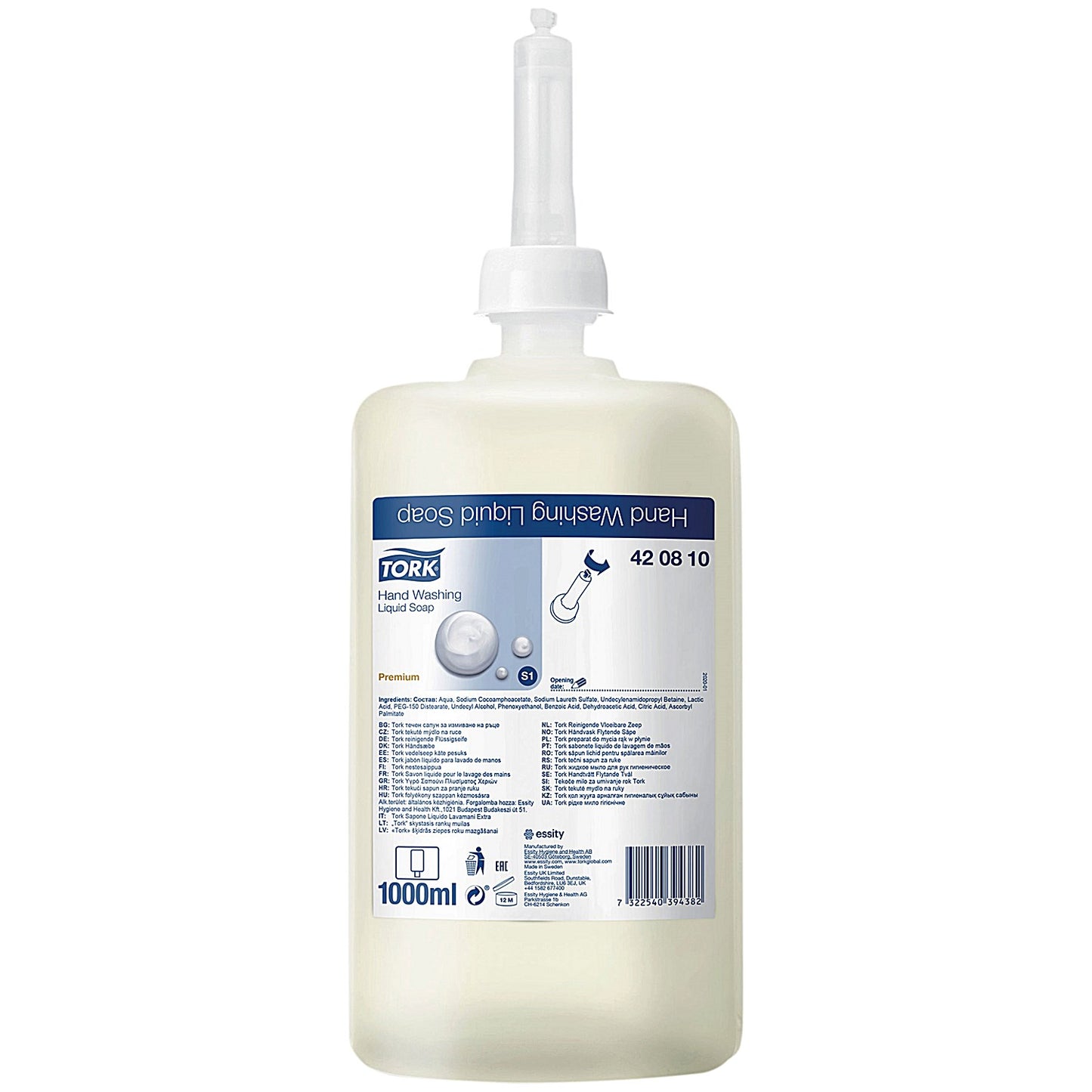 Tork S1 Liquid Hand Wash Cartridge, 1 Litre, Pack of 6