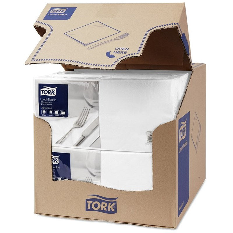 Tork 2-Ply Lunch Napkin, 320mmx320mm, White, Pack of 200 Easy2Order : SCA45727